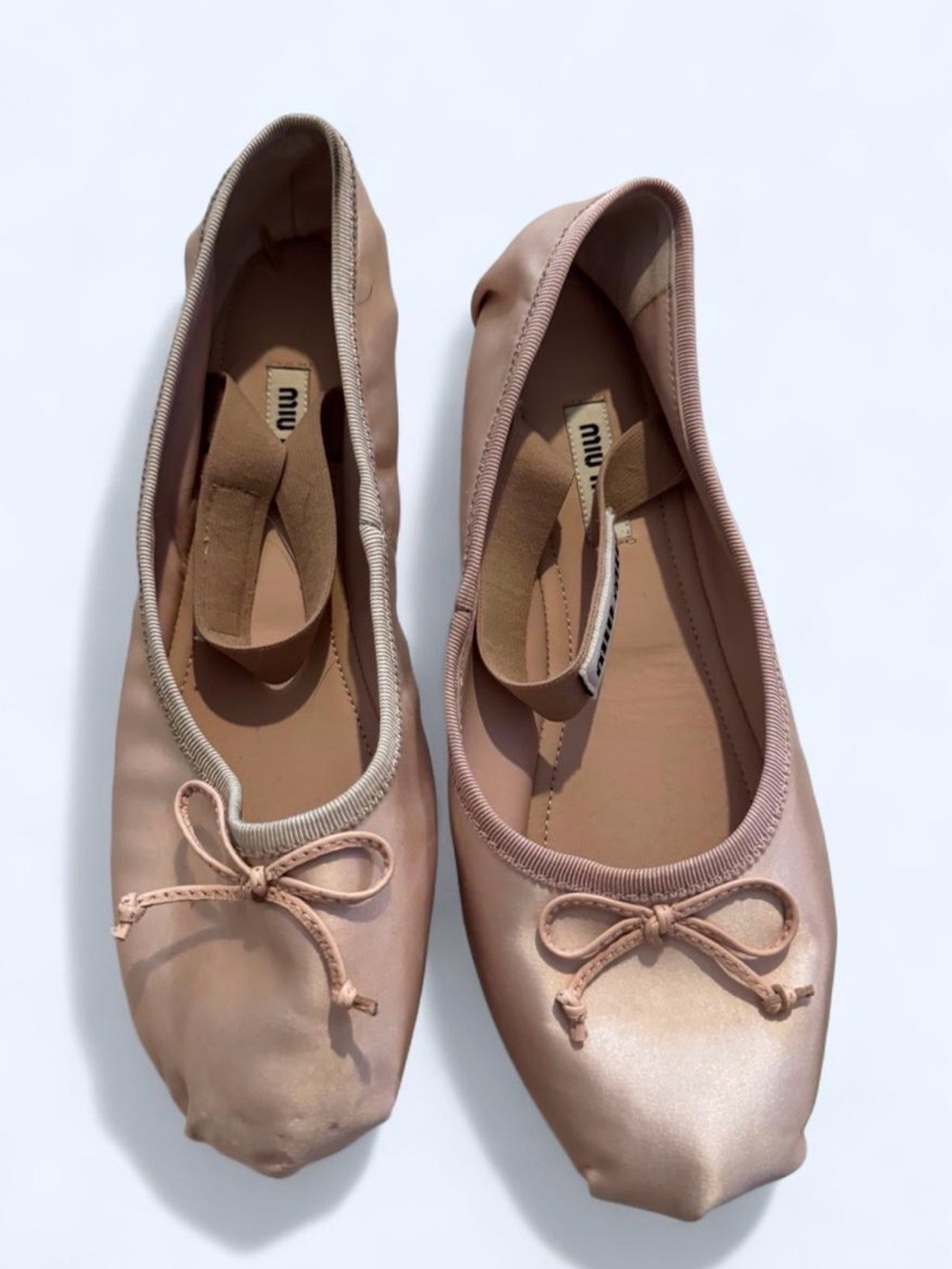 Miu Miu Powder Pink Satin Ballet Flats with Bow